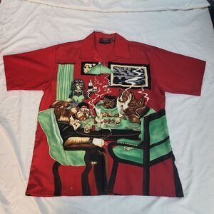 1990s DT button-up graphic shirt - dogs playing poker